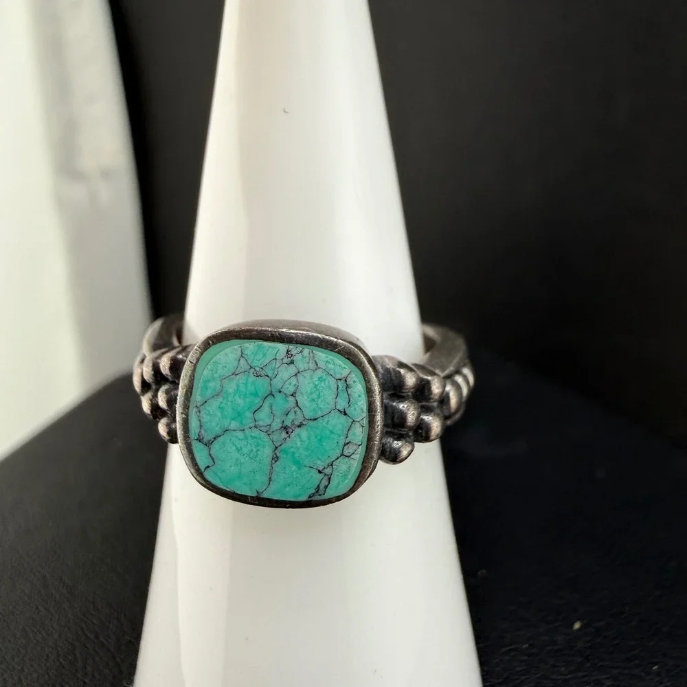 Vintage Ring Sterling Silver Signed CW Polished Stone 6.75
